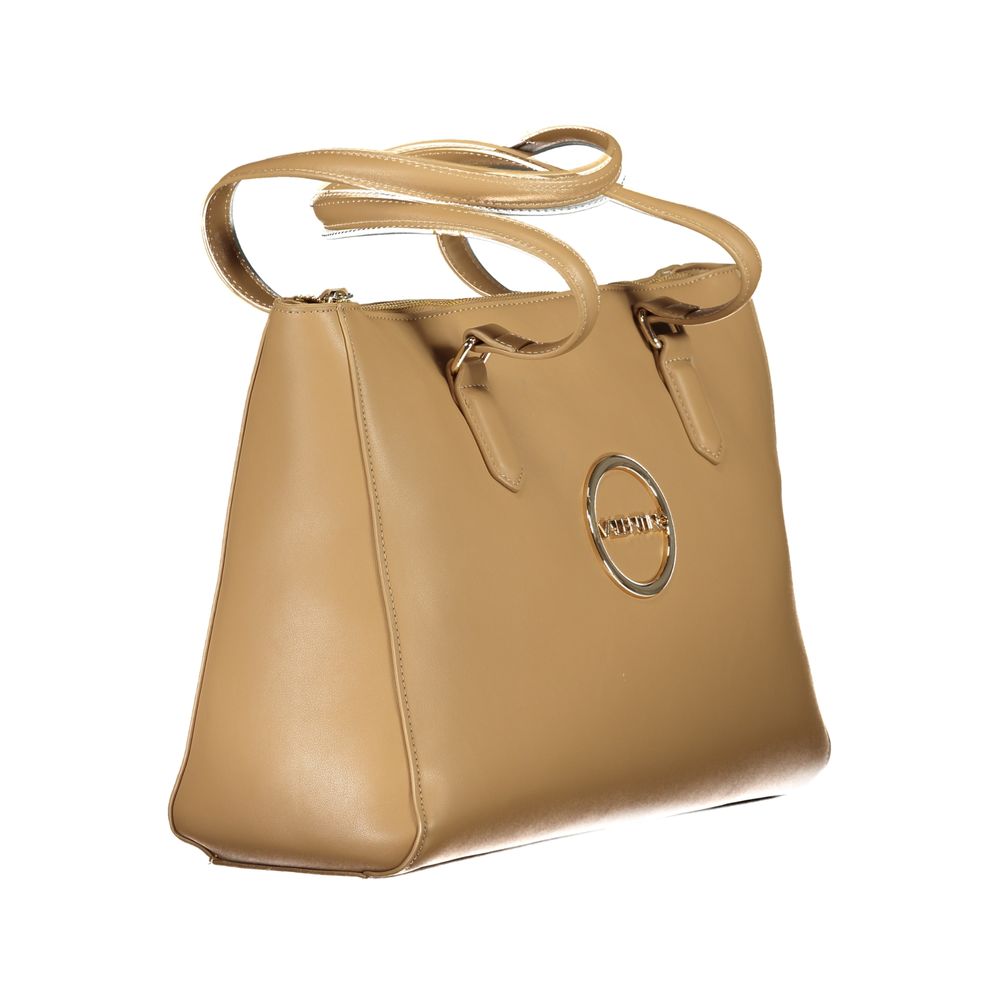 Handbag by Mario Valentino for women in polyethylene beige features a signature silhouette, showcasing a secure zipper and signature internal-pockets with versatile handle for a sophisticated look.