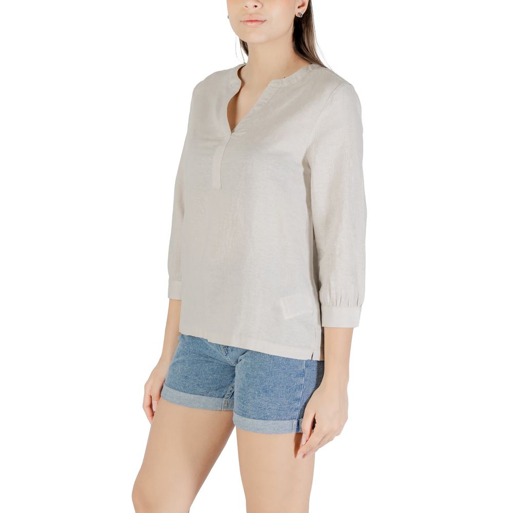 Shirt by Street One for women in linen & cotton beige, featuring a nuanced and nuanced for a sophisticated finish.