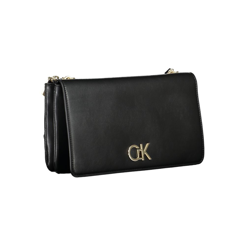 Calvin Klein Polyester Faux Leather Small Shoulder Convertible Handbag - Black