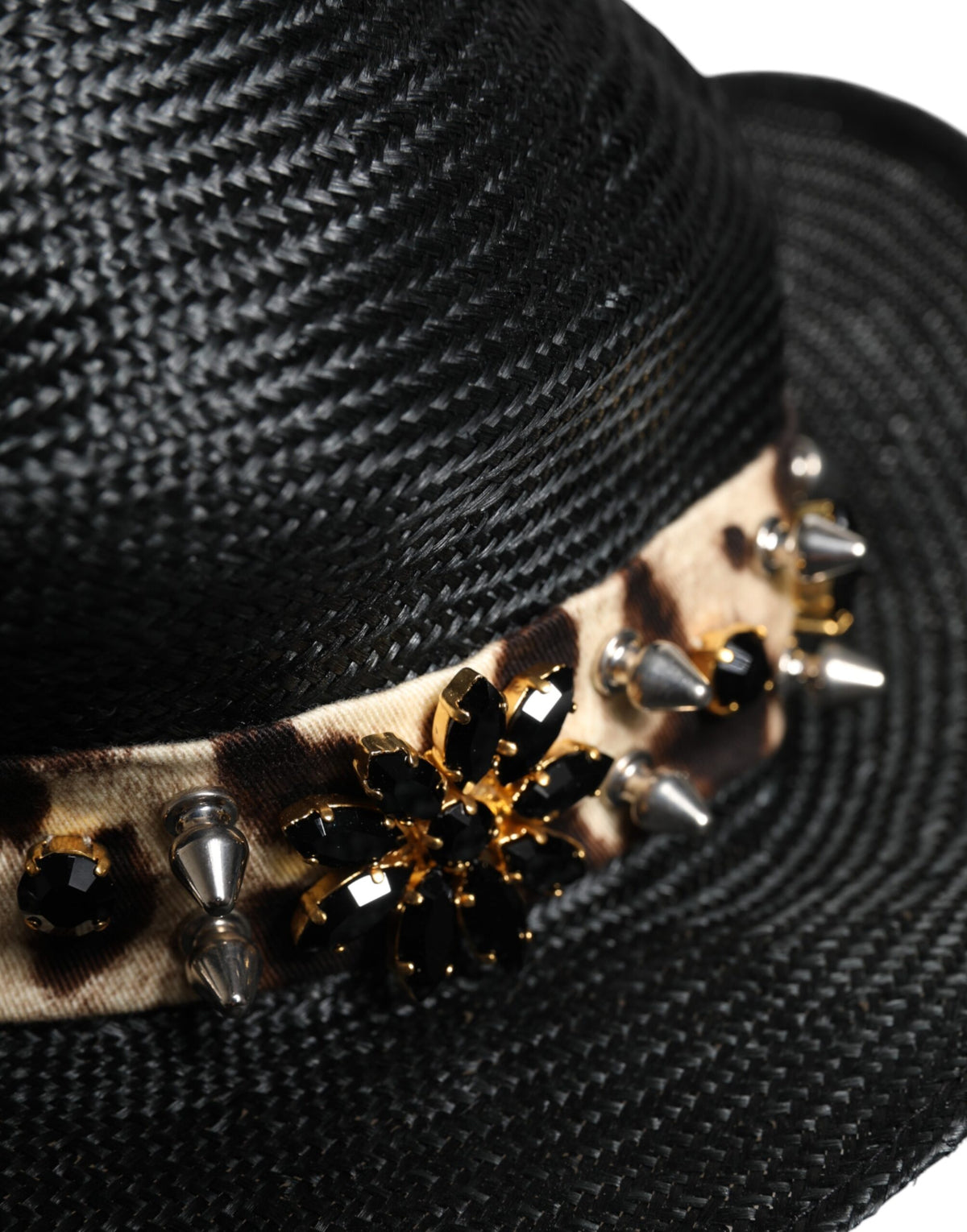 Dolce & Gabbana Cotton Crystal & Straw Hat - Black