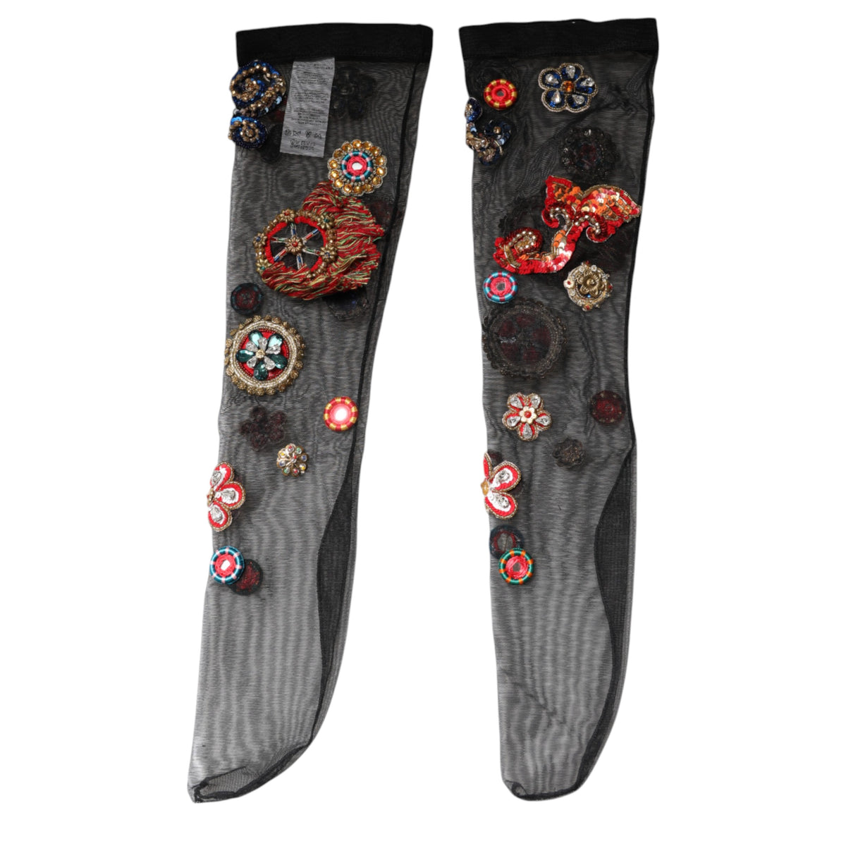 Dolce & Gabbana Women's Nylon Tulle Metal & Crystal Socks - Black Gold Multicolor