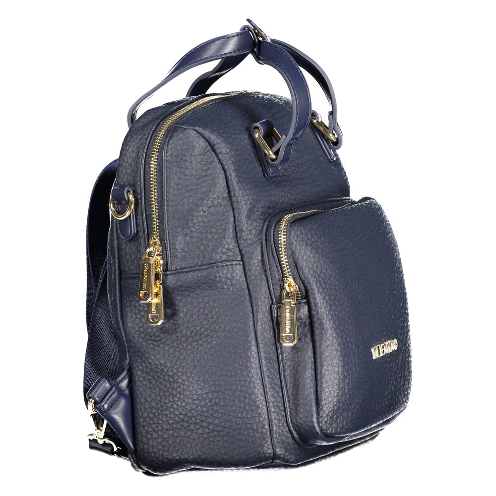 Backpack by Mario Valentino for women in faux pebbled leather blue & gold features an stately silhouette from the Faux Pebbled Leather Backpack range, with a secure zipper, ample , and versatile backpack-strap & handle.