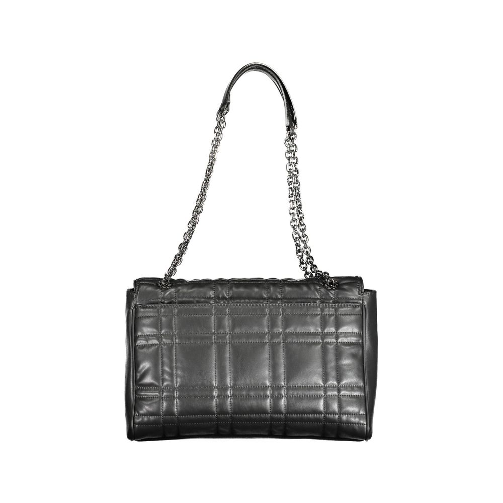 Calvin Klein Black Faux Leather Polyester Chain Shoulder Handbag