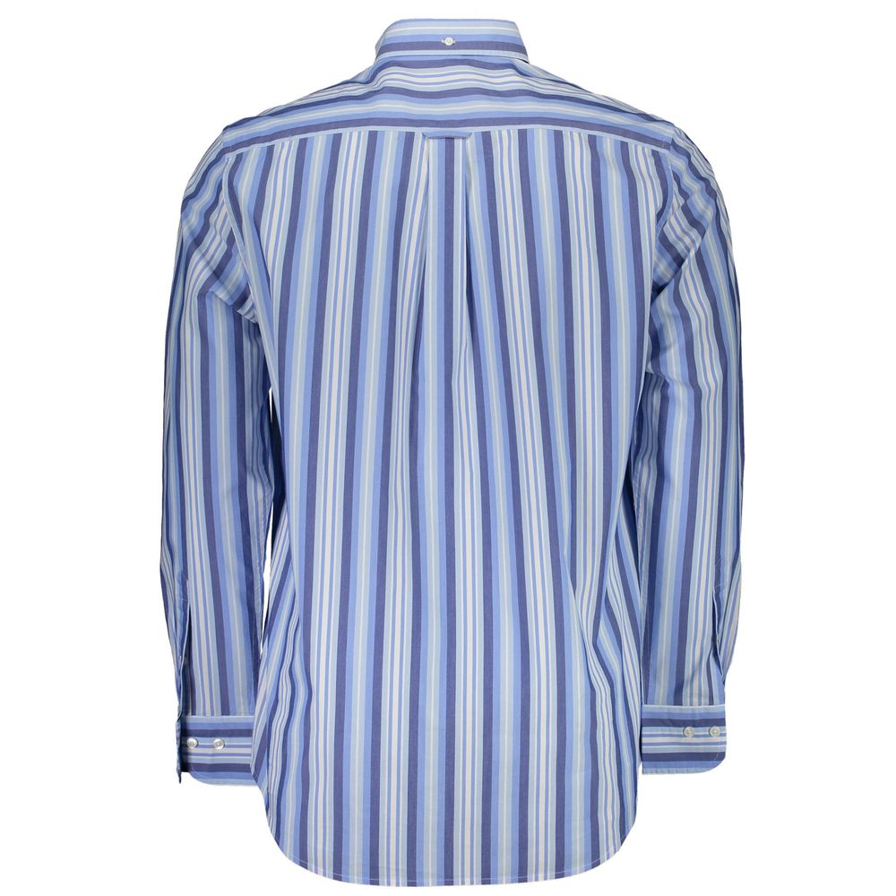 Shirt by Gant for men in stretch organic cotton & polyester blue showcases a sharp silhouette, elegantly detailed with a sharp and sharp .