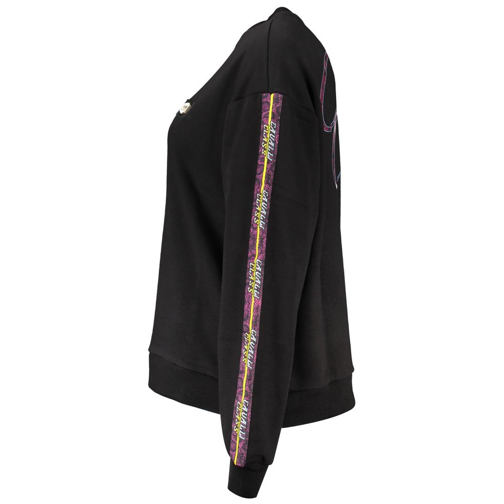 Sweatshirt by Cavalli Class for women in polyester cotton black & print features an enviable silhouette, showcasing a premium and refined for a truly enviable finish.