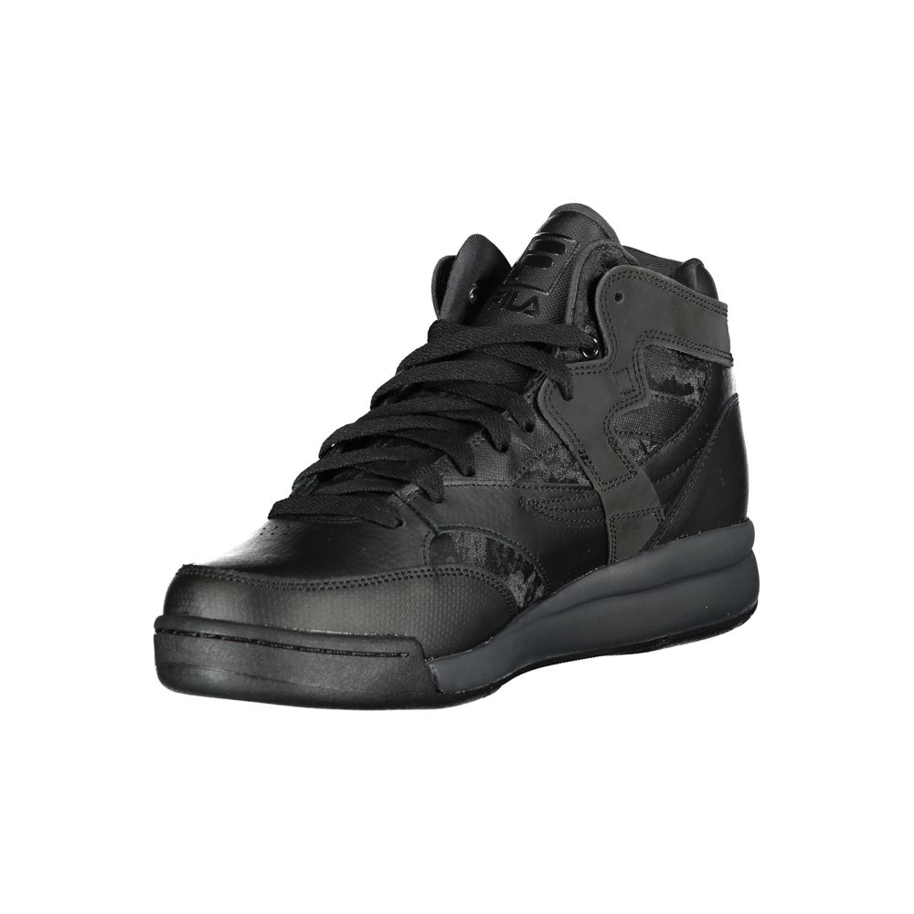 Athletic Sneakers by Fila for men in polyester polyethylene leather black & signature presents a sleek silhouette, perfectly capturing the high-top style essence of Men's High-Top Polyester Polyethylene Leather Athletic Sneakers with its sleek design and premium finish.