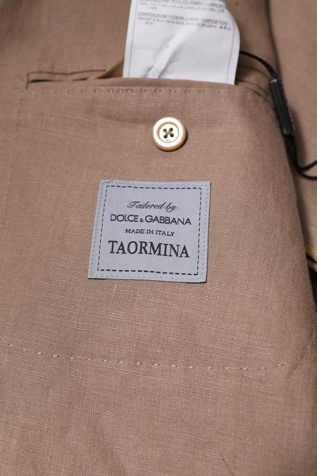 Dolce & Gabbana Men's Single Breasted Flax & Silk Blazer - Beige Brown