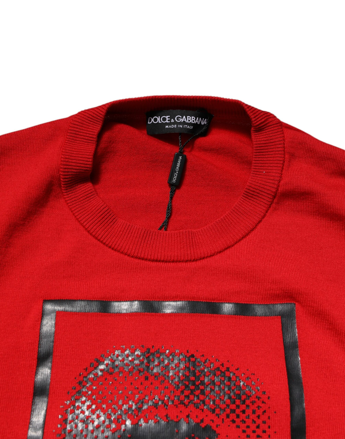 Dolce & Gabbana Men's Regular Fit Crew Neck Polyester Polyurethane & Virgin Wool Sweater - Red Print