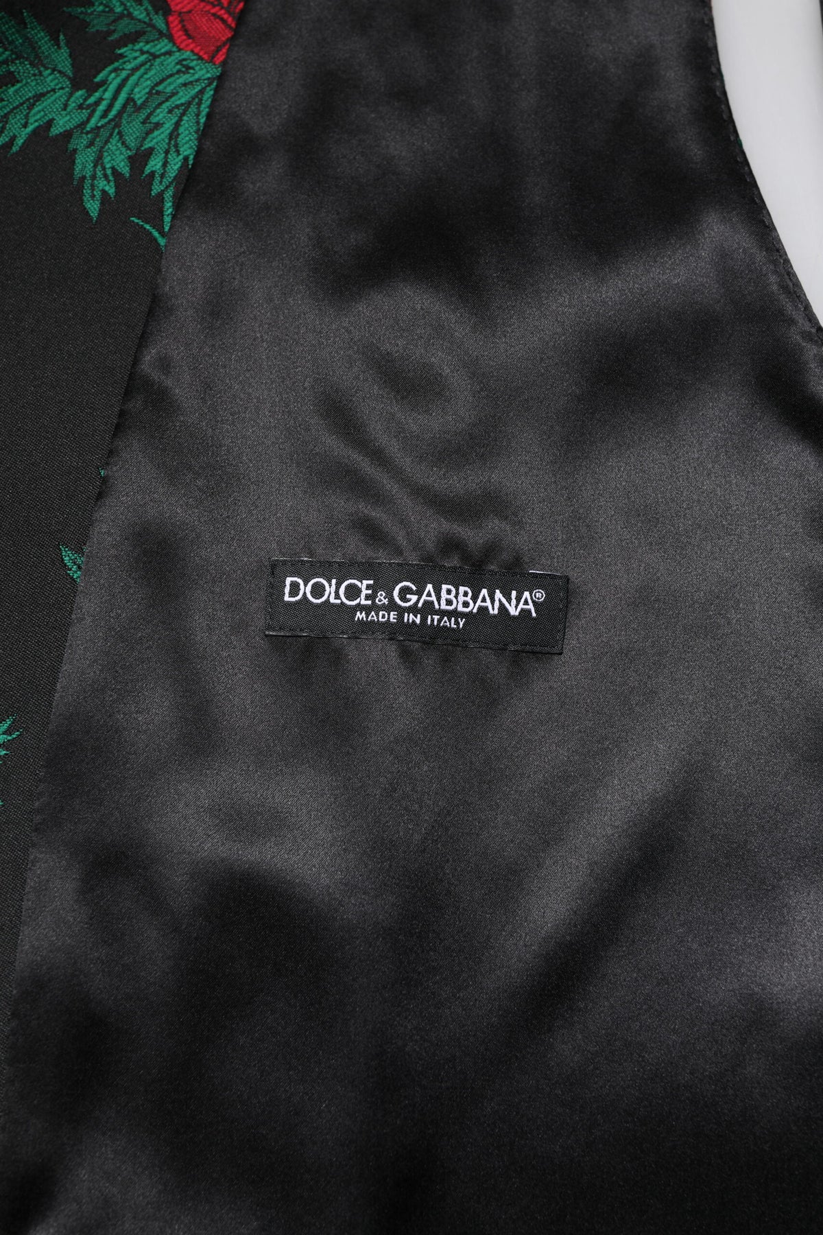 Dolce & Gabbana Men's Single Breasted Polyester & Silk Vest - Black Red Floral