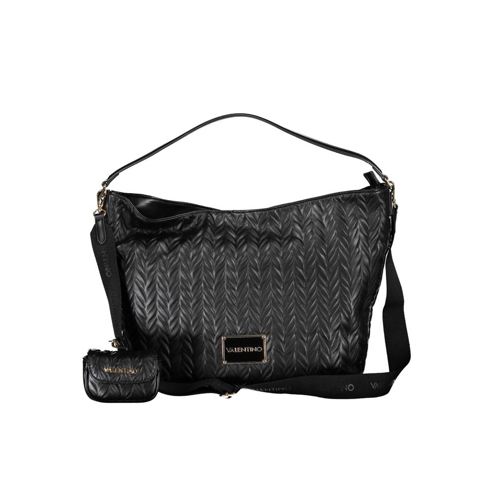 Valentino Bags Black Stylised Leaf Embossed Faux Leather Hobo Handbag