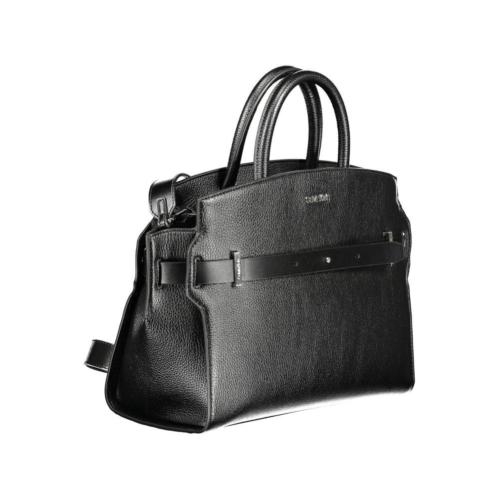 Calvin Klein Faux Patent & Pebbled Leather Satchel Handbag - Black