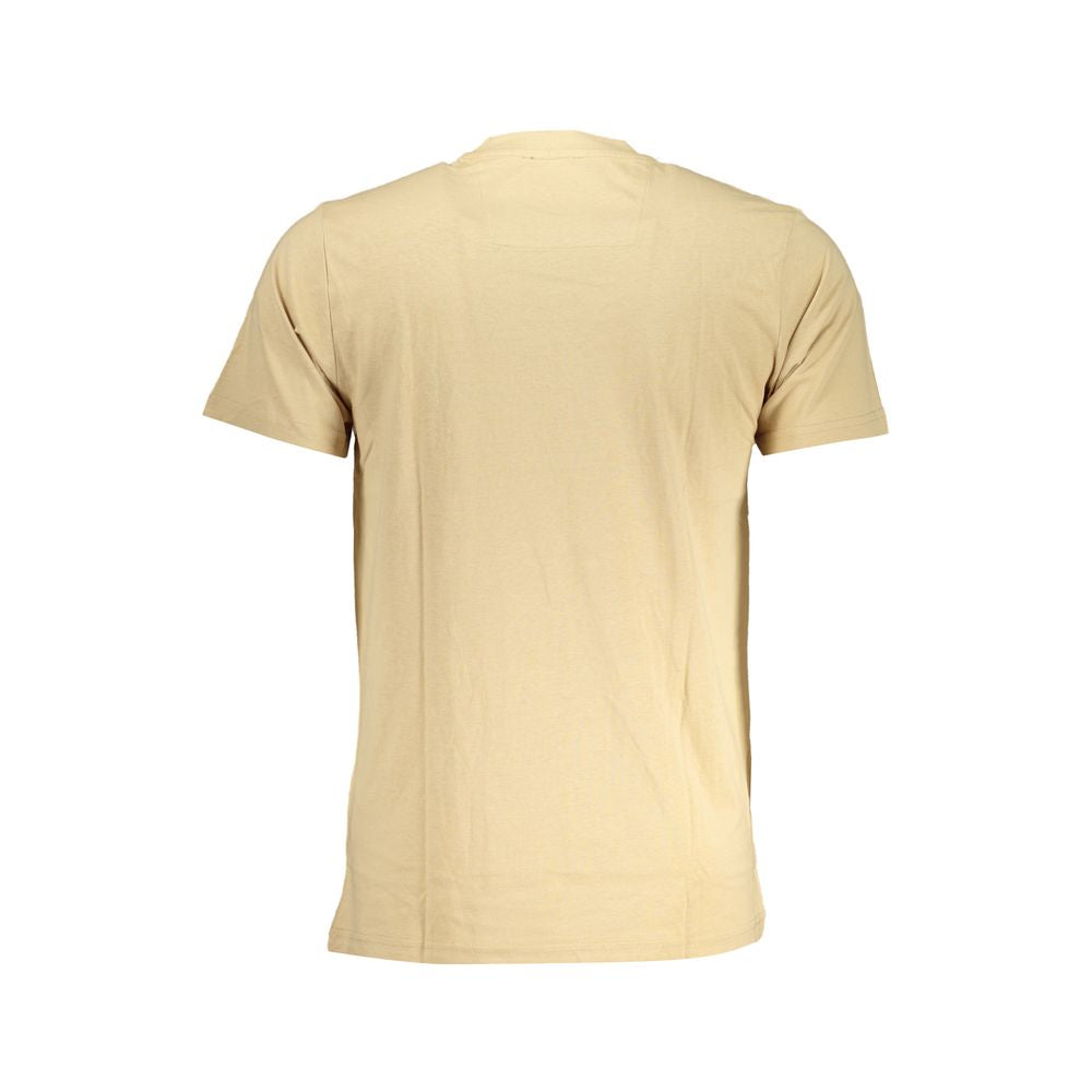T-Shirt by Cavalli Class for men in cotton beige & print showcases a dramatic silhouette, elegantly detailed with a dramatic and for a truly dramatic finish.
