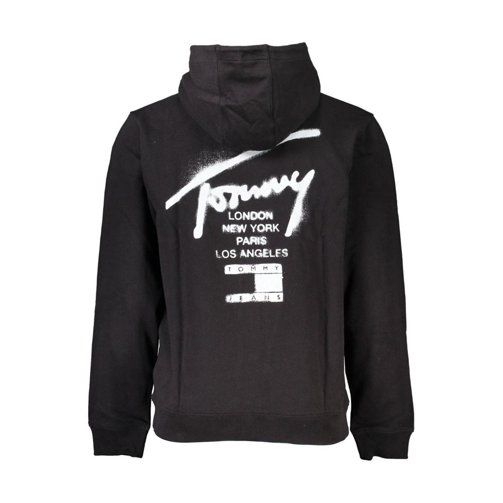 Tommy Hilfiger Black Cotton Men Sweater with Hood and Zip Pockets
