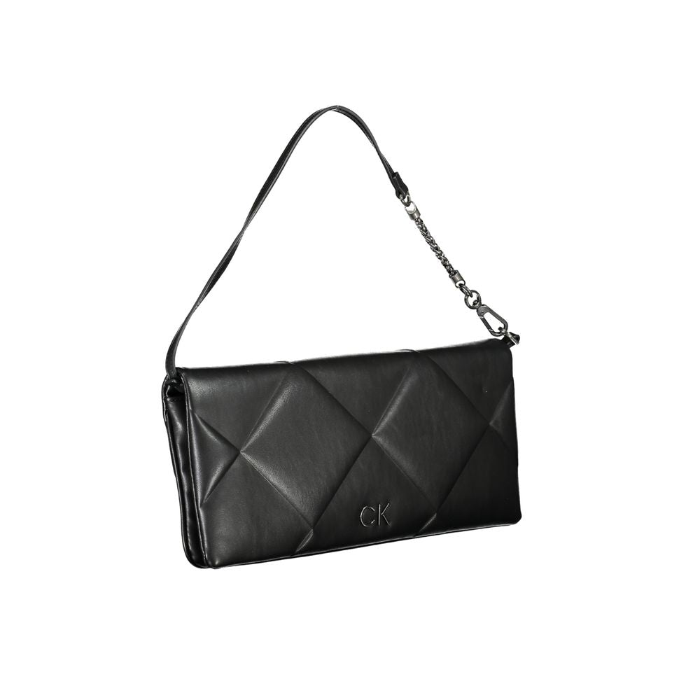 Shoulder Convertible Handbag by Calvin Klein for women in polyester faux leather black features a refined silhouette, showcasing a secure snap and refined cardholder with versatile shoulder-strap & handle for a refined finish.