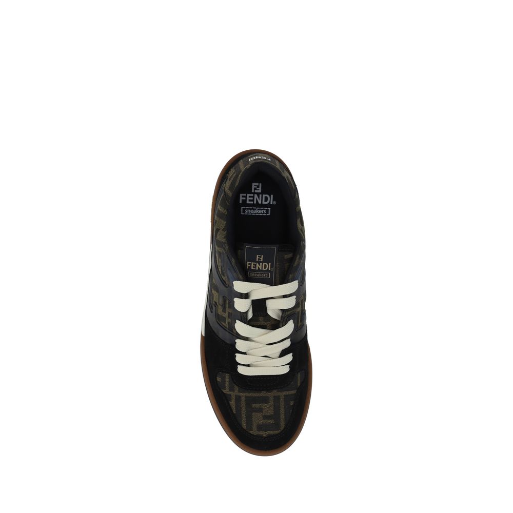 Fendi Men's Low Top Rubber & Fabric Sneakers - Multicolor Jacquard Signature Monogram