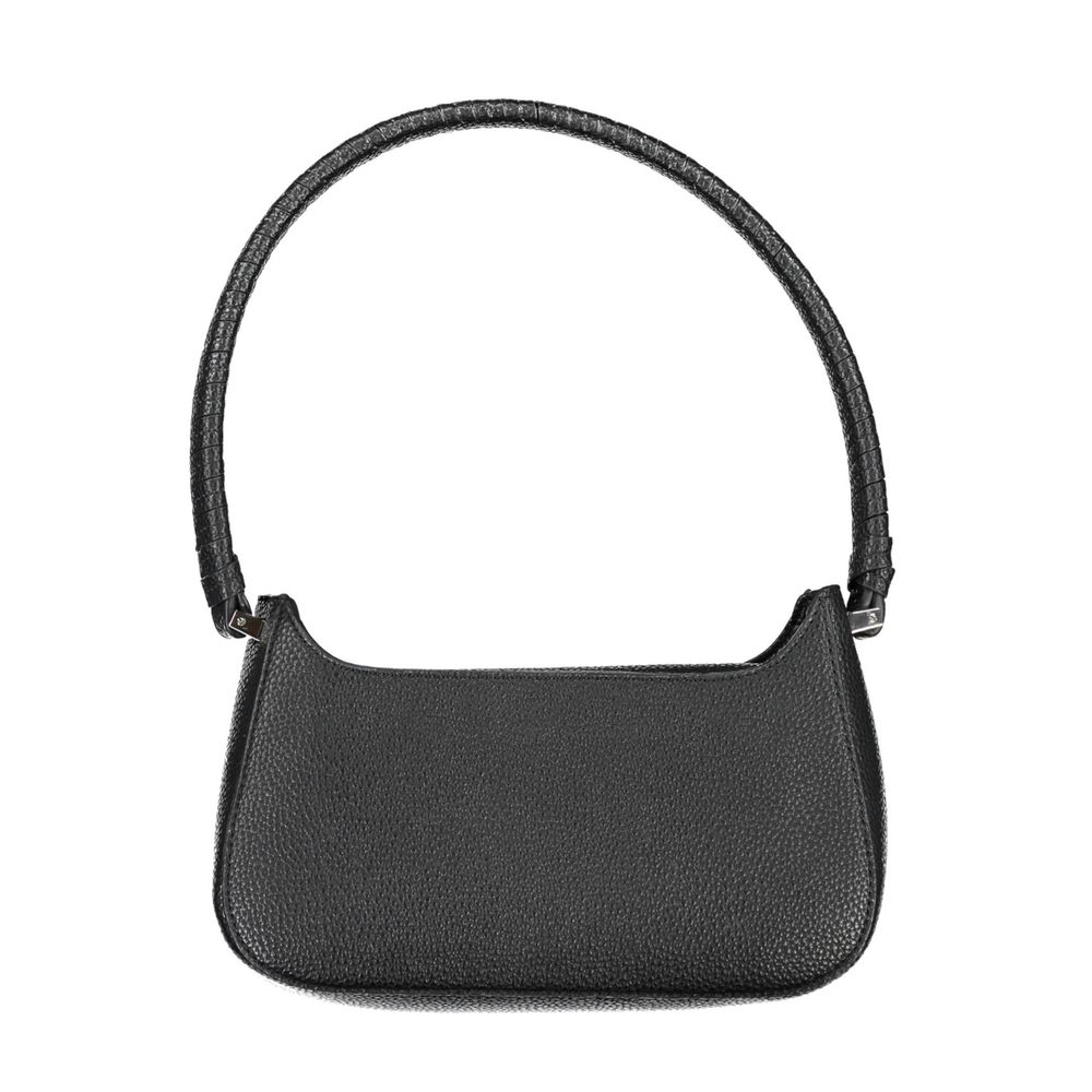 Shoulder Convertible Handbag by Tommy Hilfiger for women in polyethylene faux patent leather black presents a exquisite silhouette, showcasing a secure magnetic and organized with versatile shoulder-strap & handle.