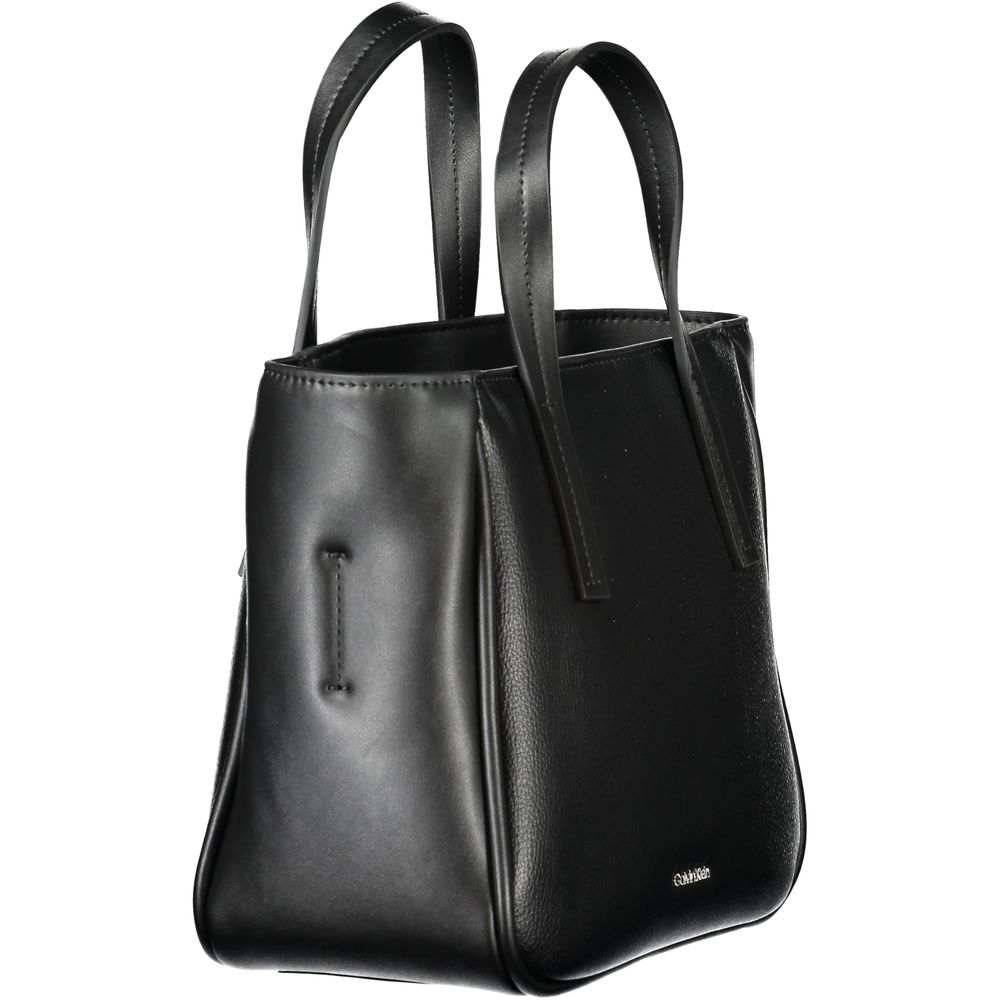 Calvin Klein Polyester & Polyethylene Faux Grained Leather Shopper Handbag - Black