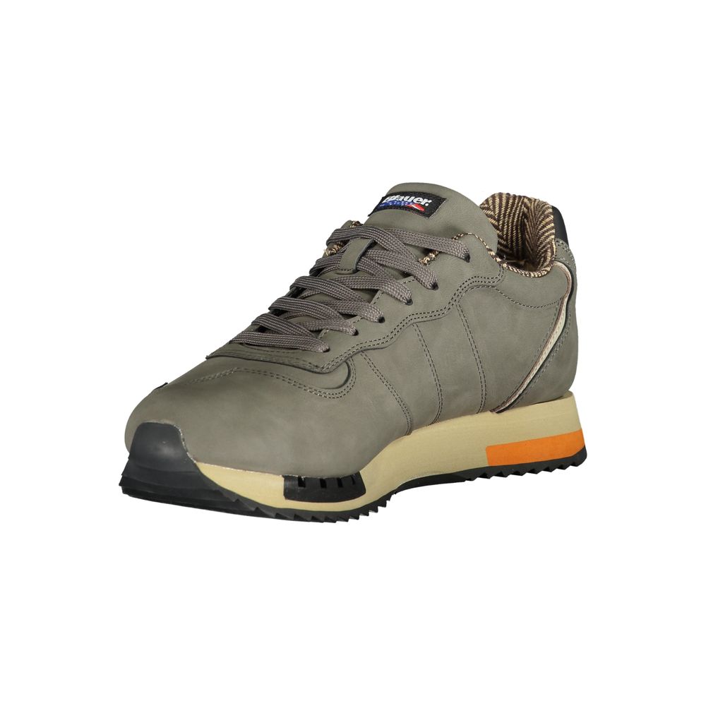 Sneakers by Blauer for men in polyester polyethylene leather gray presents a sumptuous silhouette, artfully capturing the essence of the Men's Fashion Polyester Polyethylene Leather Sneakers with its sumptuous fashion style design.