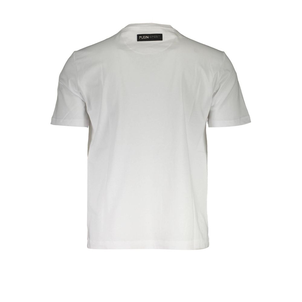 T-Shirt by Plein Sport for men in cotton white & print showcases a fashionable silhouette, elegantly detailed with a fashionable and for a sophisticated, high-fashion look.