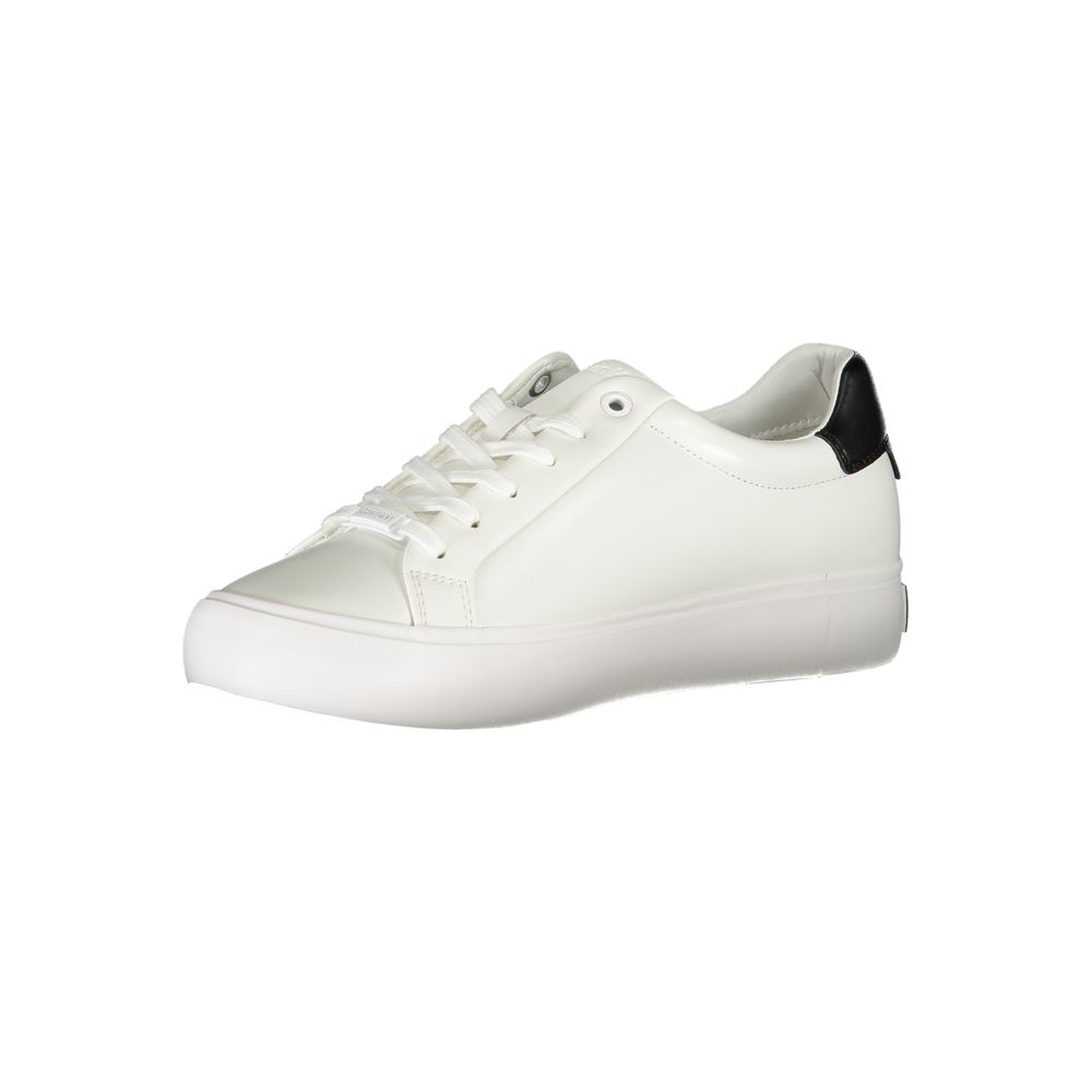 Sneakers by Calvin Klein for women in polyester white & print presents a sumptuous silhouette, artfully capturing the essence of the Women's Fashion Polyester Sneakers with its sumptuous fashion style design.