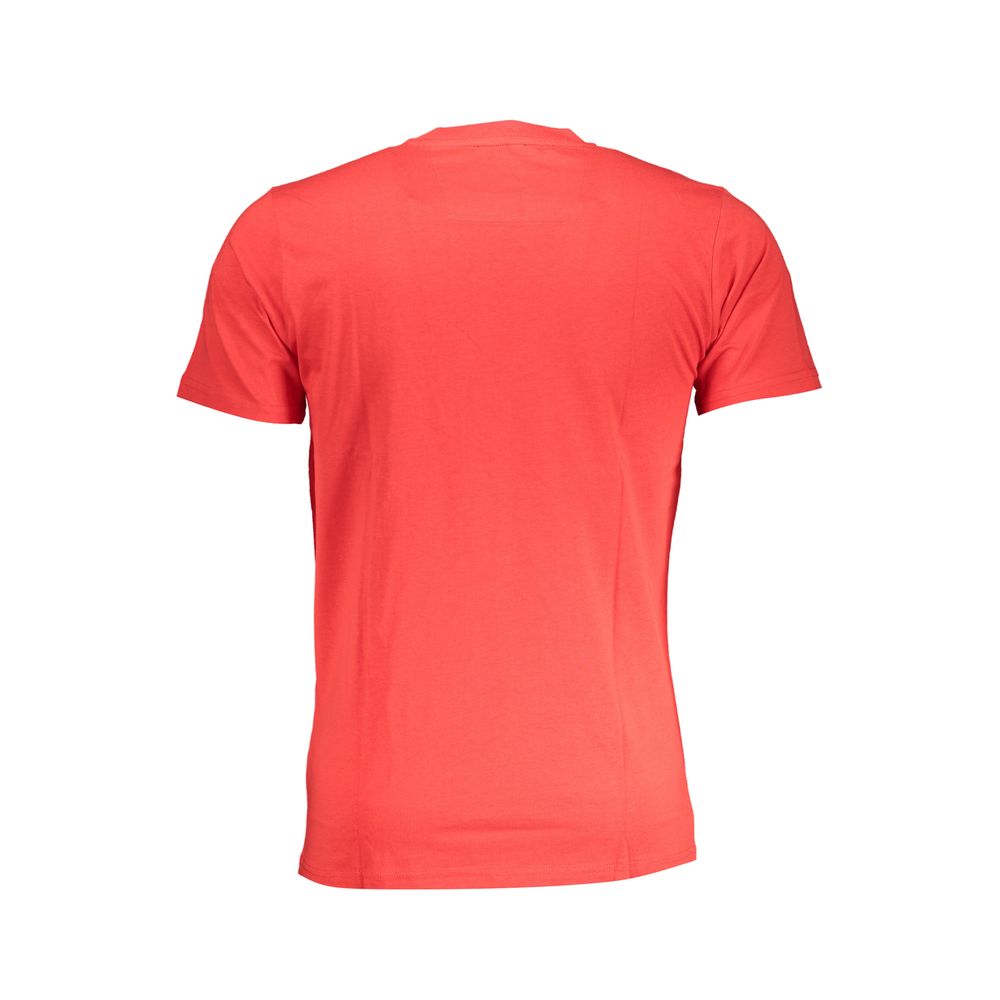 T-Shirt by Cavalli Class for men in cotton red, signature-print & print showcases a fashionable silhouette, elegantly detailed with a fashionable and crew neckline for a sophisticated, high-fashion look.