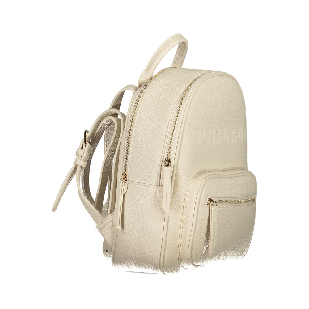 Mario Valentino Beige Faux Grained Leather Logo Backpack