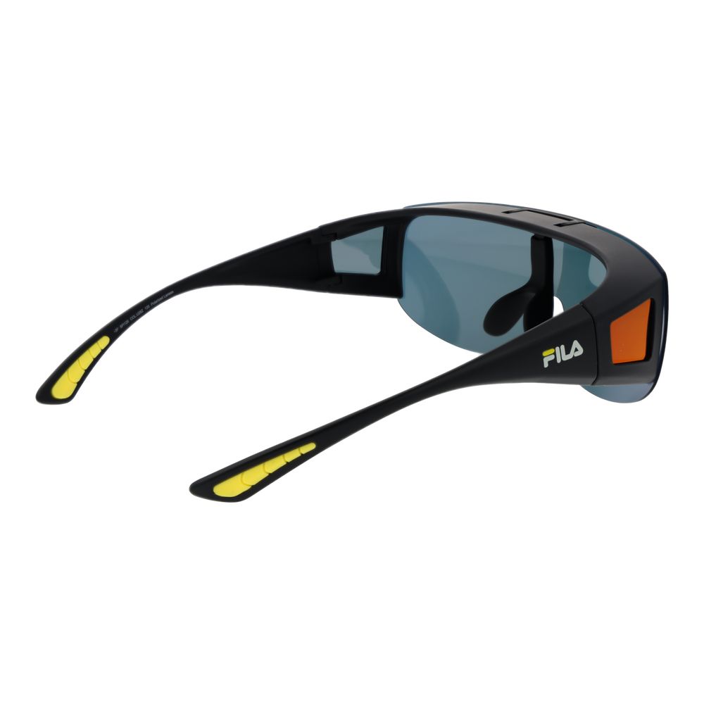 Sunglasses by Fila for men in black features a sumptuous silhouette, showcasing a sumptuous full-rim mono-lens frame design in black coloured frame with high-performance polarized mirrored category-3-dark-tint lens.