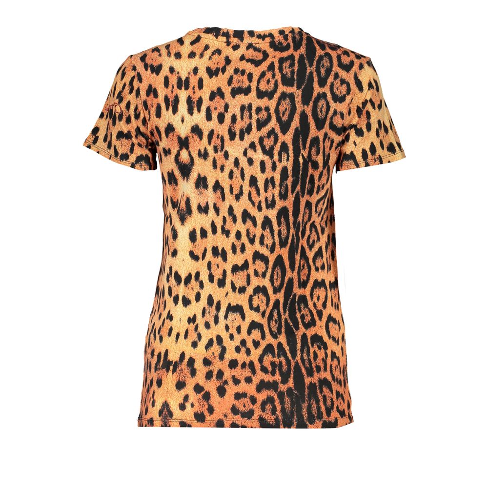 T-Shirt by Cavalli Class for women in stretch cotton orange & patterned showcases a fashionable silhouette, elegantly detailed with a fashionable and for a sophisticated, high-fashion look.