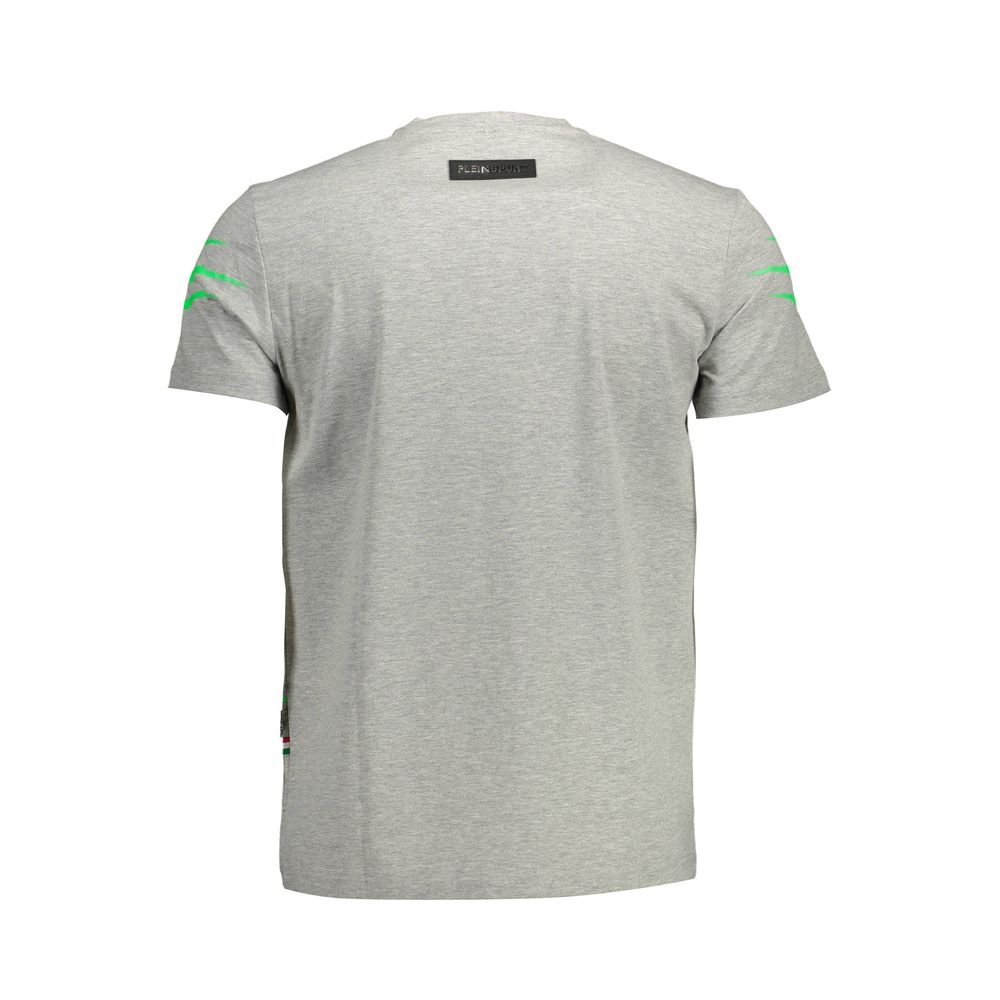 T-Shirt by Plein Sport for men in stretch cotton brown, gray, signature & print showcases a unassuming silhouette, artfully detailed with a refined and unassuming for a sophisticated, contemporary look.