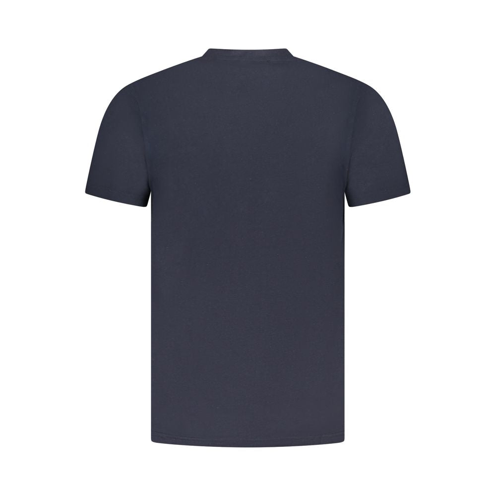 T-Shirt by Cavalli Class for men in cotton blue & print showcases a fashionable silhouette, elegantly detailed with a fashionable and crew neckline for a sophisticated, high-fashion look.