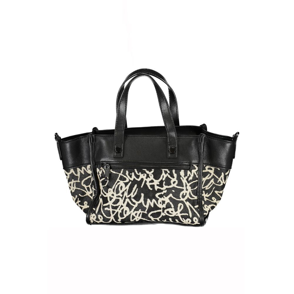Desigual Black Midsize Canvas Text Shopper Handbag