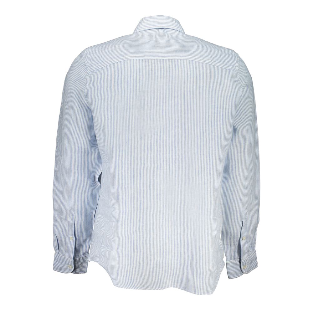 Shirt by North Sails for men in linen light-blue, signature & striped features an polished silhouette, showcasing a sophisticated and detail for a truly polished finish.