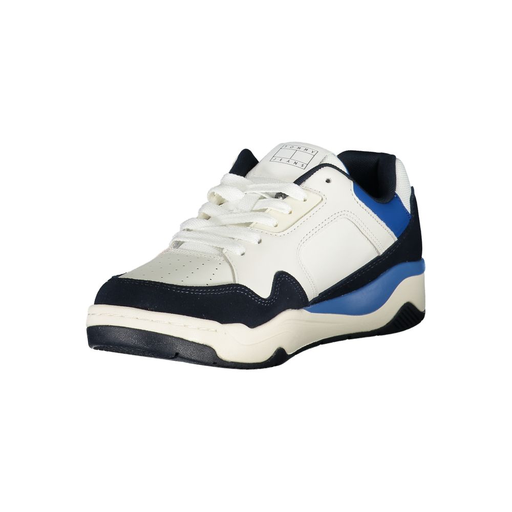 Athletic Sneakers by Tommy Hilfiger for men in polyester polyurethane leather blue & print presents a sleek silhouette, perfectly capturing the athletic style essence of Men's Athletic Polyester Polyurethane Leather Sneakers with its sleek design and premium finish.