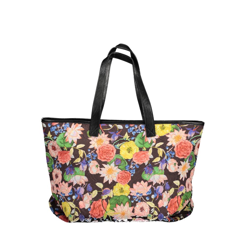 Desigual Black Multicolour Floral Faux Leather Tote Handbag
