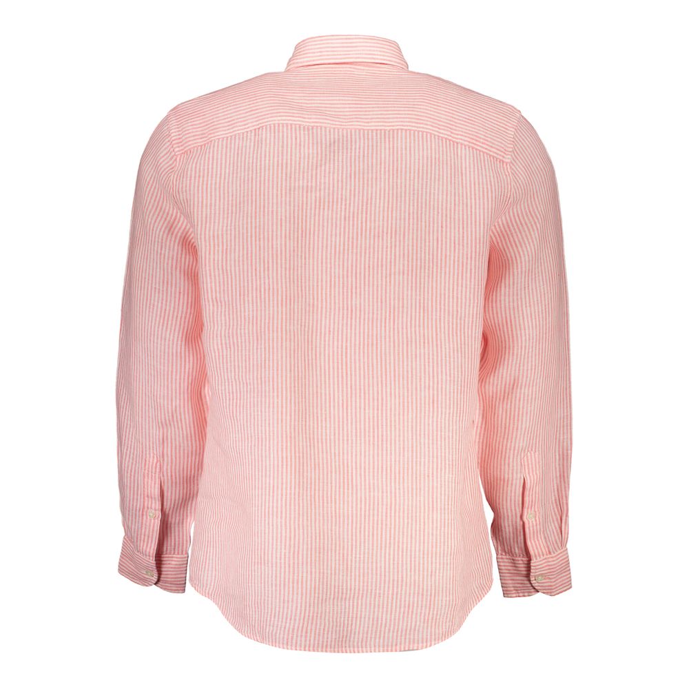 Shirt by North Sails for men in organic cotton & linen pink & striped, featuring a nuanced and nuanced for a sophisticated finish.