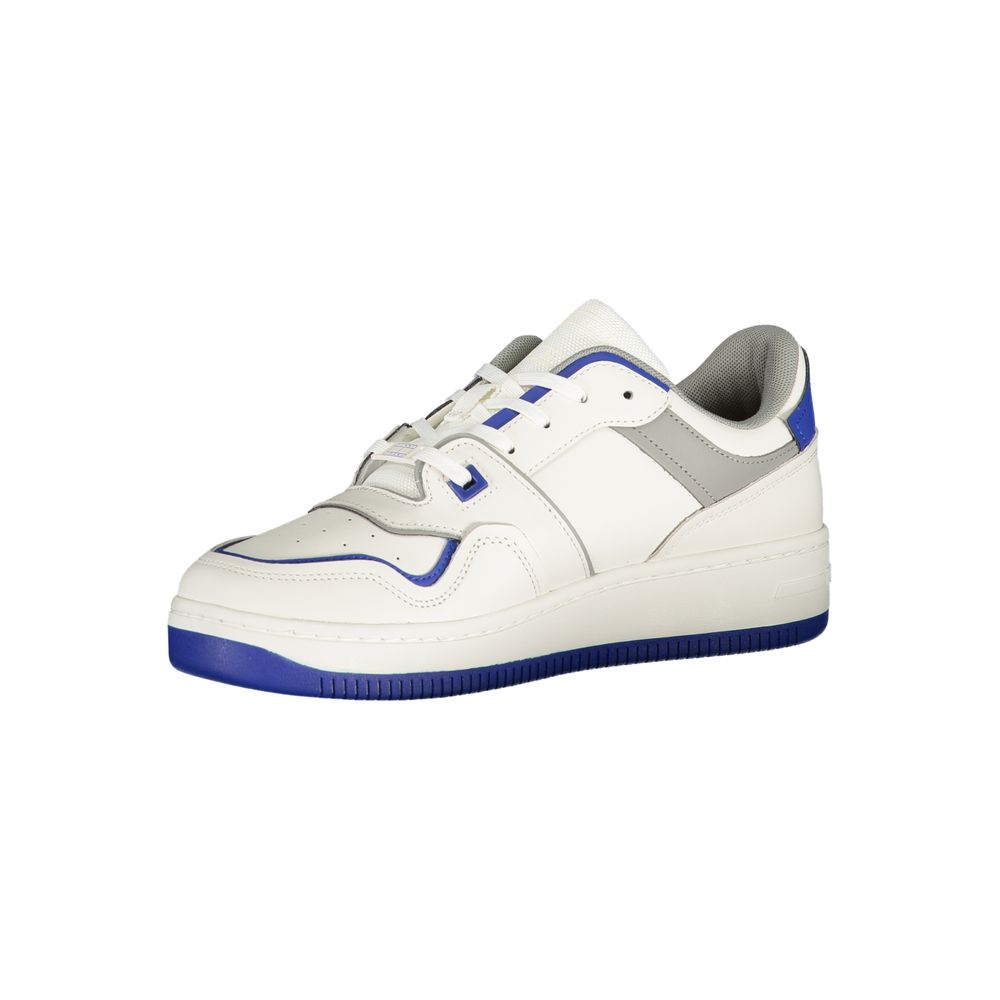 Athletic Sneakers by Tommy Hilfiger for men in polyester polyethylene leather blue & white features an architectural silhouette, showcasing the premium athletic style of the Grace Men's Athletic Polyester Polyethylene Leather Sneakers with an architectural finish.