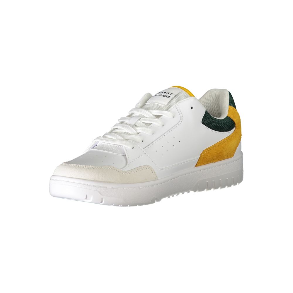 Athletic Sneakers by Tommy Hilfiger for men in polyester polyurethane leather green, mustard & white features an stately silhouette, showcasing the signature athletic style of the Crisp Men's Athletic Polyester Polyurethane Leather Sneakers collection with a truly stately finish.