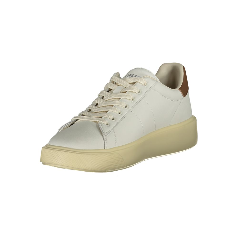 Sneakers by Blauer for men in faux leather & canvas brown & white presents a sumptuous silhouette from the Men's Athletic Faux Leather & Canvas Sneakers collection, showcasing a sumptuous athletic style for an elevated aesthetic.