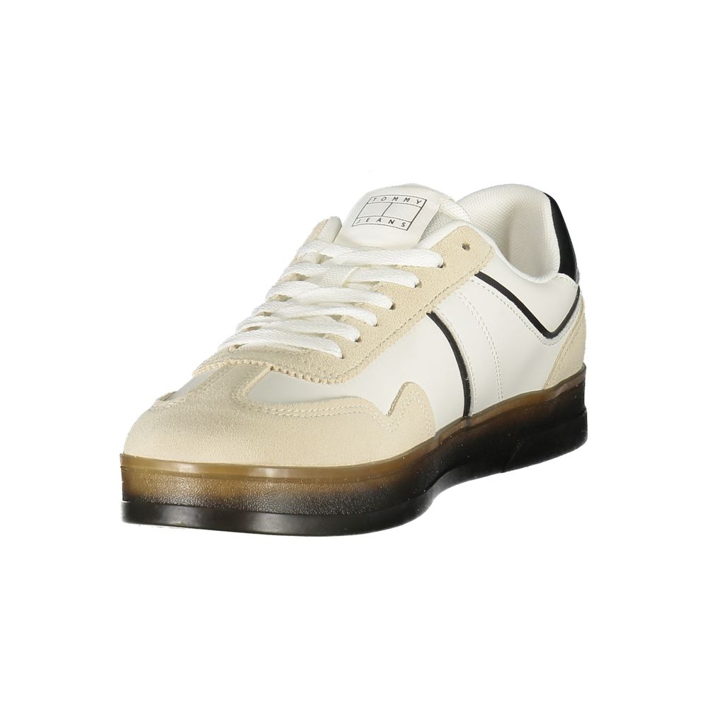 Sneakers by Tommy Hilfiger for men in polyester polyethylene leather black & white presents a on trend silhouette from the Crisp Men's Fashion Polyester Polyethylene Leather Sneakers collection, showcasing a on trend fashion style for an elevated aesthetic.