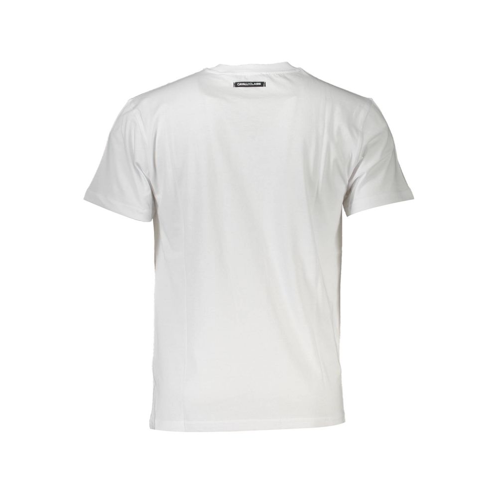 T-Shirt by Cavalli Class for men in cotton white & print showcases a dramatic silhouette, elegantly detailed with a dramatic and for a truly dramatic finish.