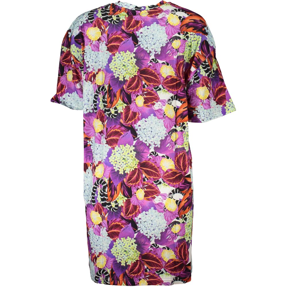 Dress by Cavalli Class for women in cotton purple & patterned showcases a striking silhouette, elegantly detailed with a , refined , and a striking short for a striking finish.