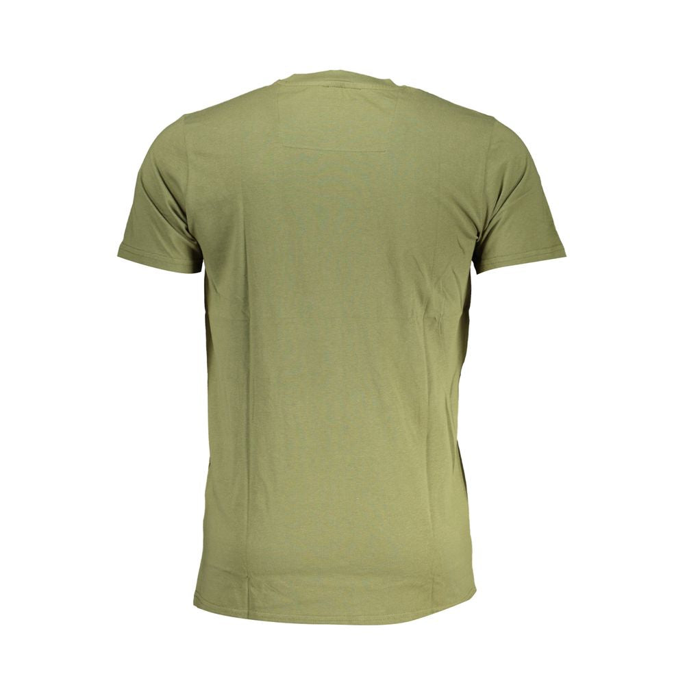 T-Shirt by Cavalli Class for men in cotton green & print showcases a fashionable silhouette, elegantly detailed with a fashionable and crew neckline for a sophisticated, high-fashion look.