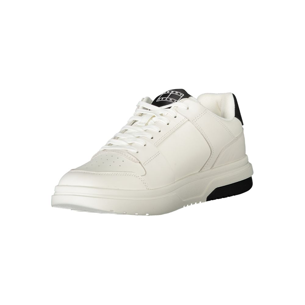 Sneakers by Tommy Hilfiger for men in polyester polyethylene leather black & white presents a sumptuous silhouette, artfully capturing the essence of the Men's Fashion Polyester Polyethylene Leather Sneakers with its sumptuous fashion style design.