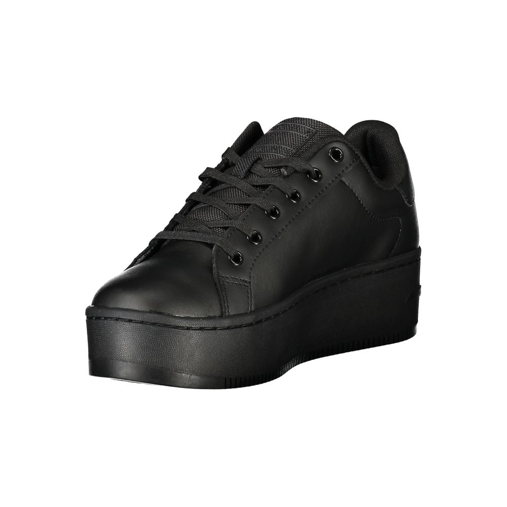Tommy Hilfiger Women's Fashion Polyethylene Polyester Leather Sneakers - Black