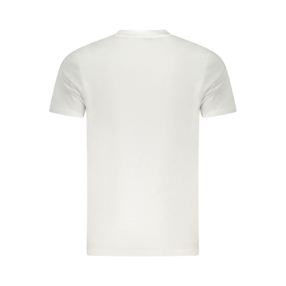 T-Shirt by Cavalli Class for men in cotton white & print showcases a fashionable silhouette, elegantly detailed with a fashionable and crew neckline for a sophisticated, high-fashion look.
