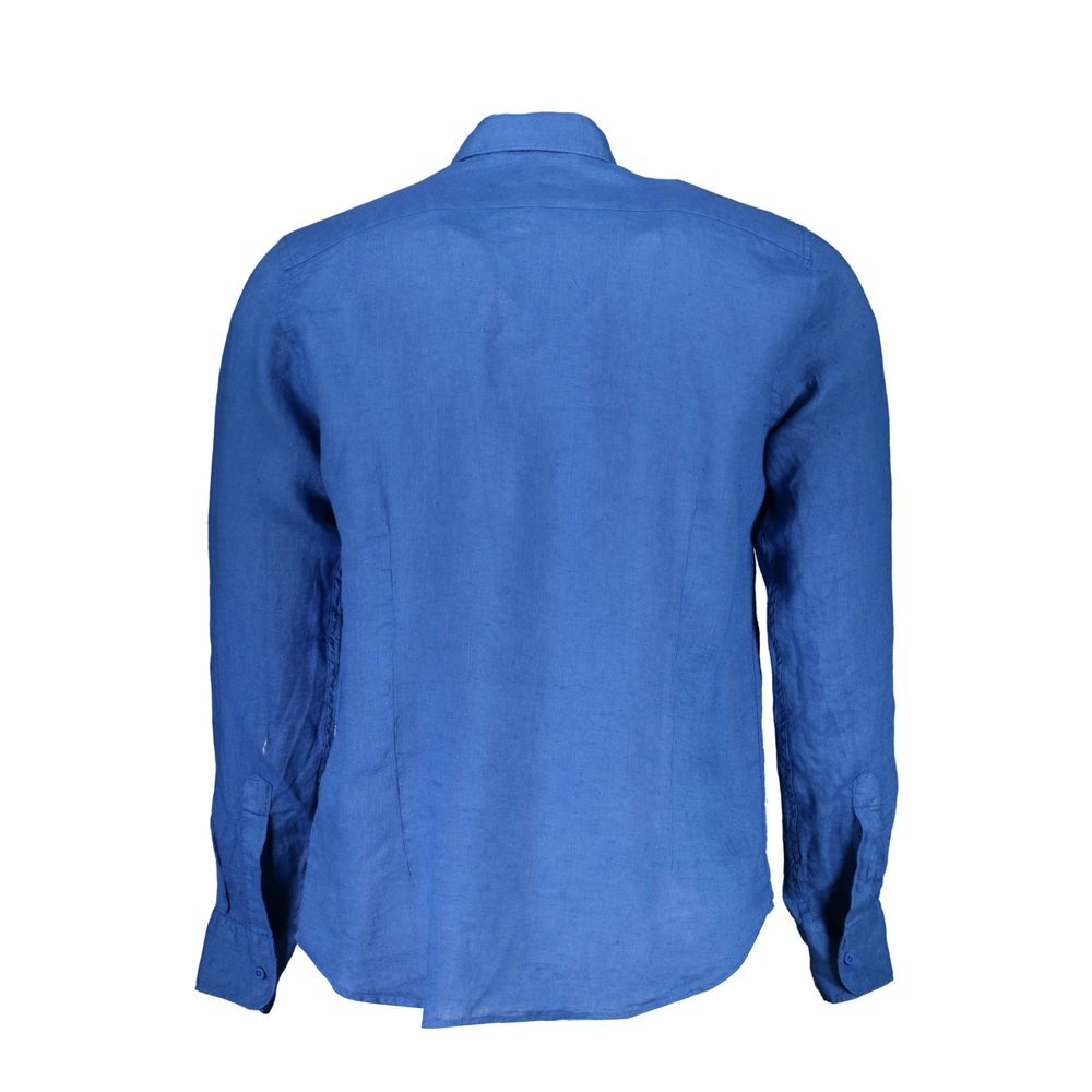 Shirt by La Martina for men in linen blue presents a discerning silhouette, showcasing a sophisticated and for a truly discerning finish.