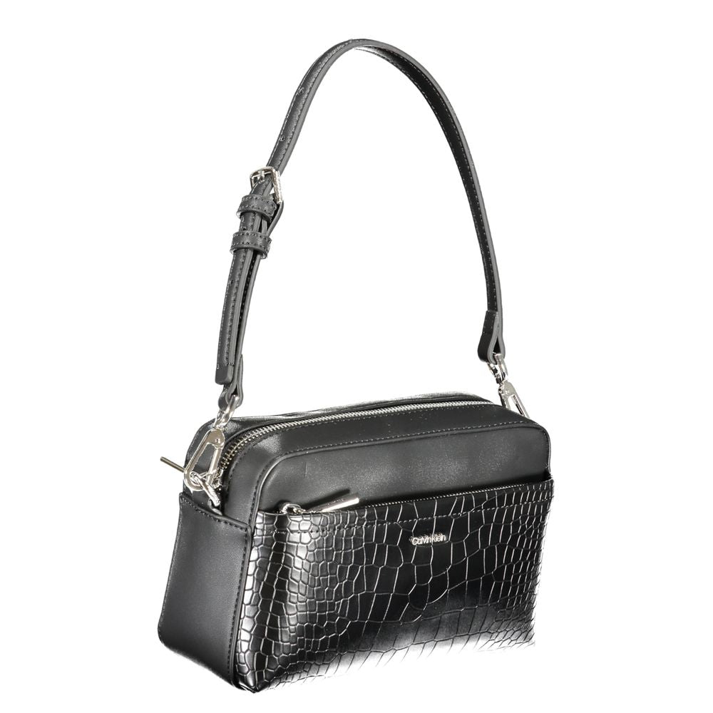 Calvin Klein Black Croc Leather Effect Polyester Shoulder Handbag