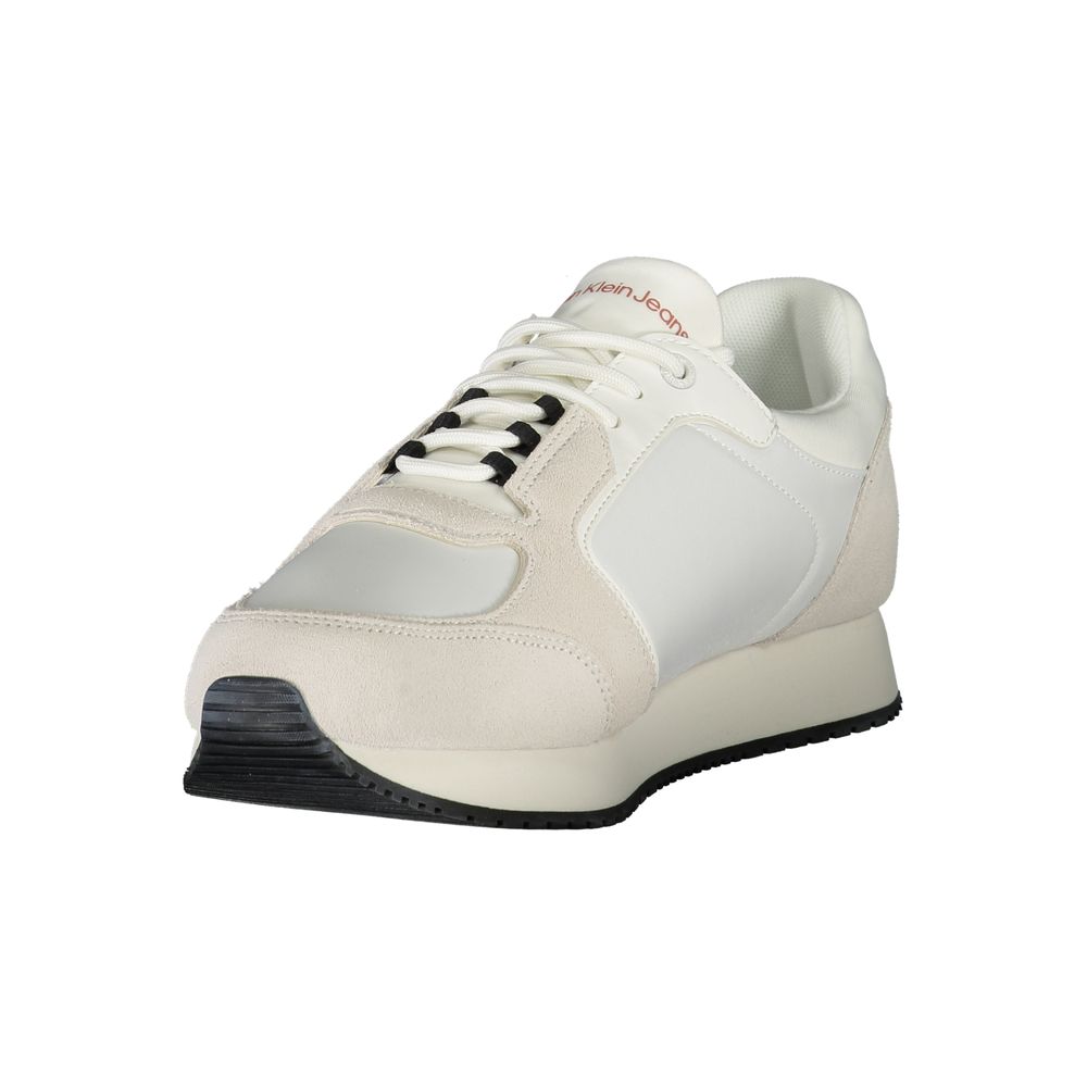 Sneakers by Calvin Klein for men in leather cotton polyester polyethylene white presents a sumptuous silhouette from the Crisp Men's Fashion Leather Cotton Polyester Polyethylene Sneakers collection, showcasing a sumptuous fashion style for an elevated aesthetic.