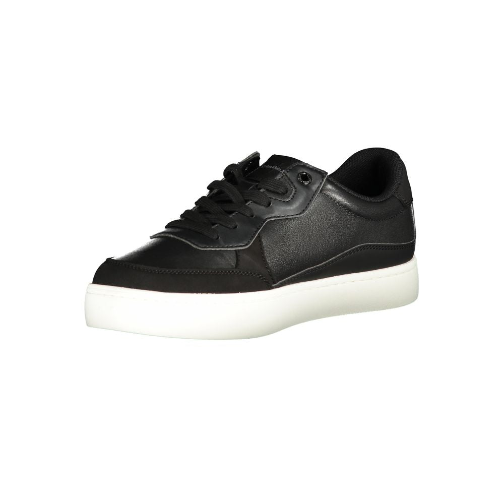 Athletic Sneakers by Calvin Klein for men in polyester polyethylene leather black features an architectural silhouette from the Men's Athletic Polyester Polyethylene Leather Sneakers collection, showcasing a architectural athletic style for a architectural look.