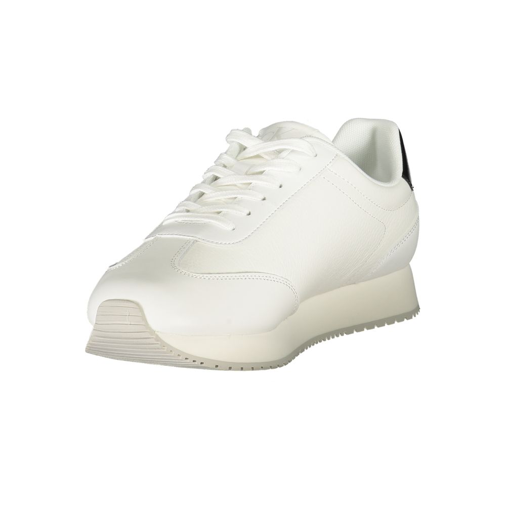 Calvin Klein Men's Fashion Polyester Polyethylene Leather Sneakers - Black White